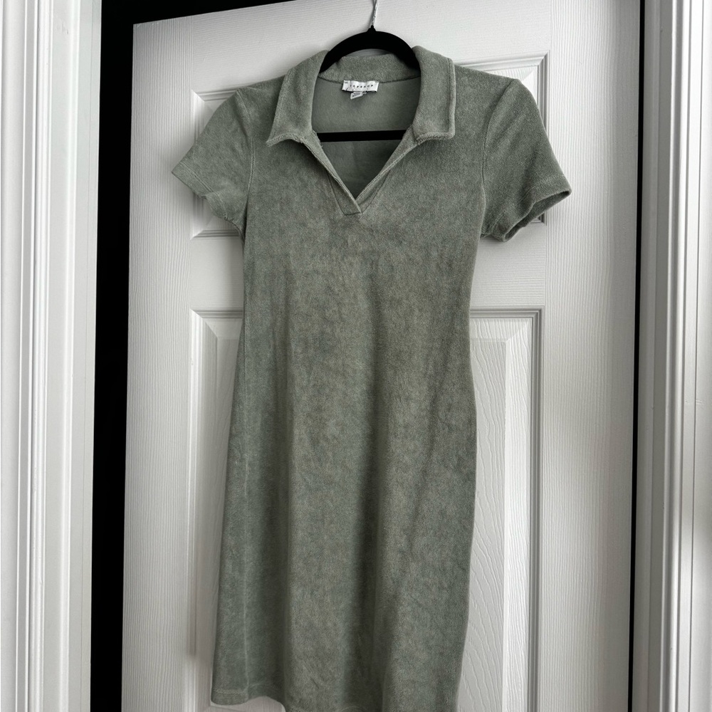 Green Polo Collar Terry Dress